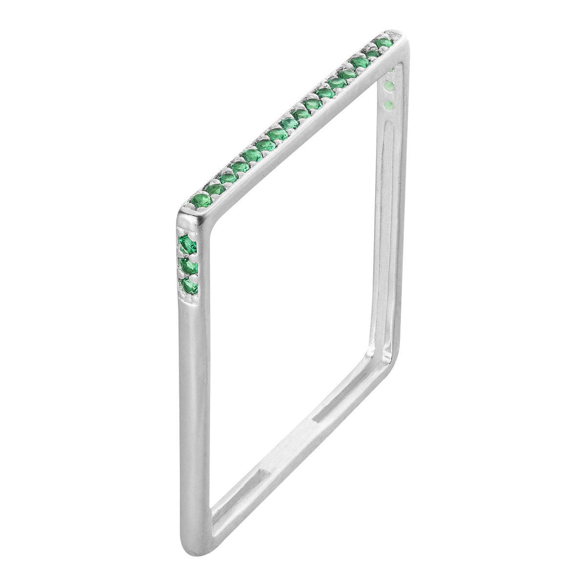 Anel de Prata Style Quadrado com Zircônias Verdes