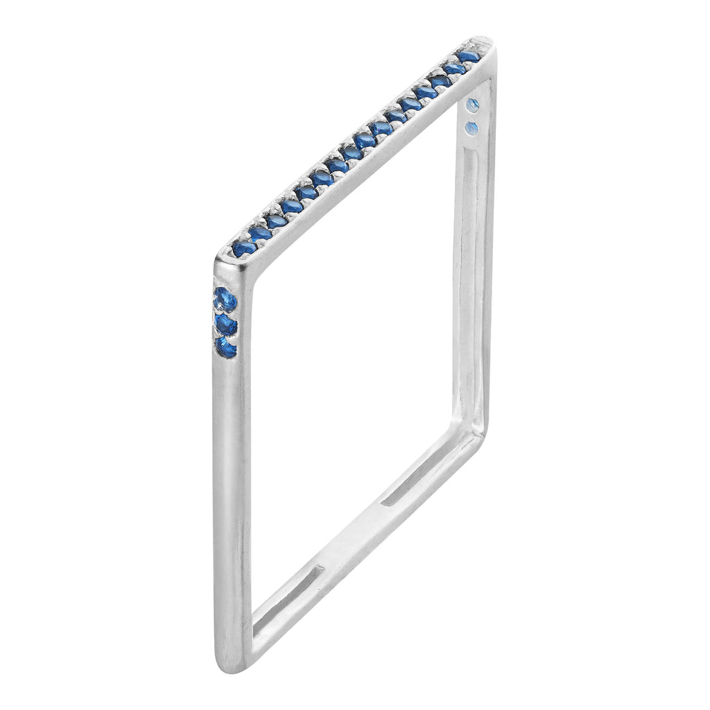 Anel de Prata Style Quadrado com Zircônias Azuis