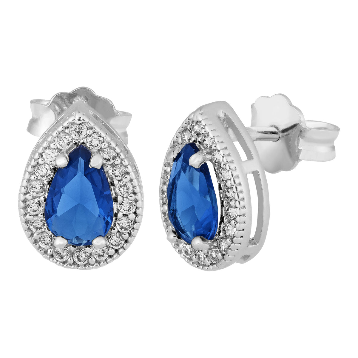 Brinco de Prata Gota com Zircônia Azul 10x7mm