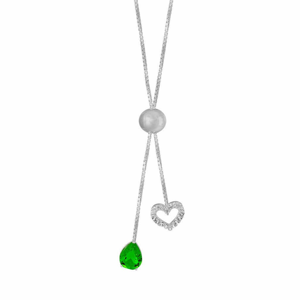 Colar de Prata Gravatinha Italiana Gota Verde com Zircônias 8x8 70cm Ajustável - foto 2