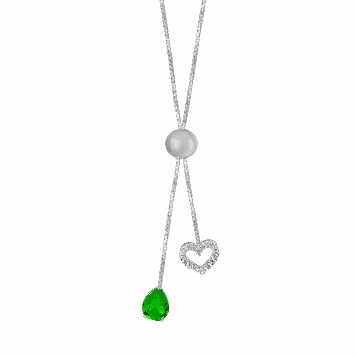 Colar de Prata Gravatinha Italiana Gota Verde com Zircônias 8x8 70cm Ajustável - foto 2