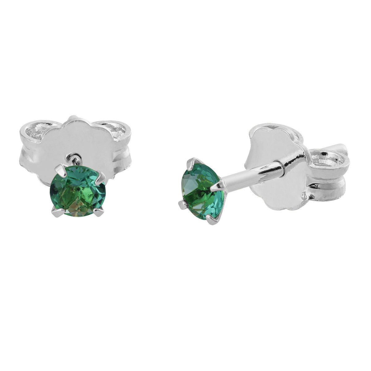 Brinco de Prata Ponto de Luz Zircônia Verde 3mm