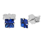 Brinco de Prata Solitário Zircônia Azul Carré 4mm