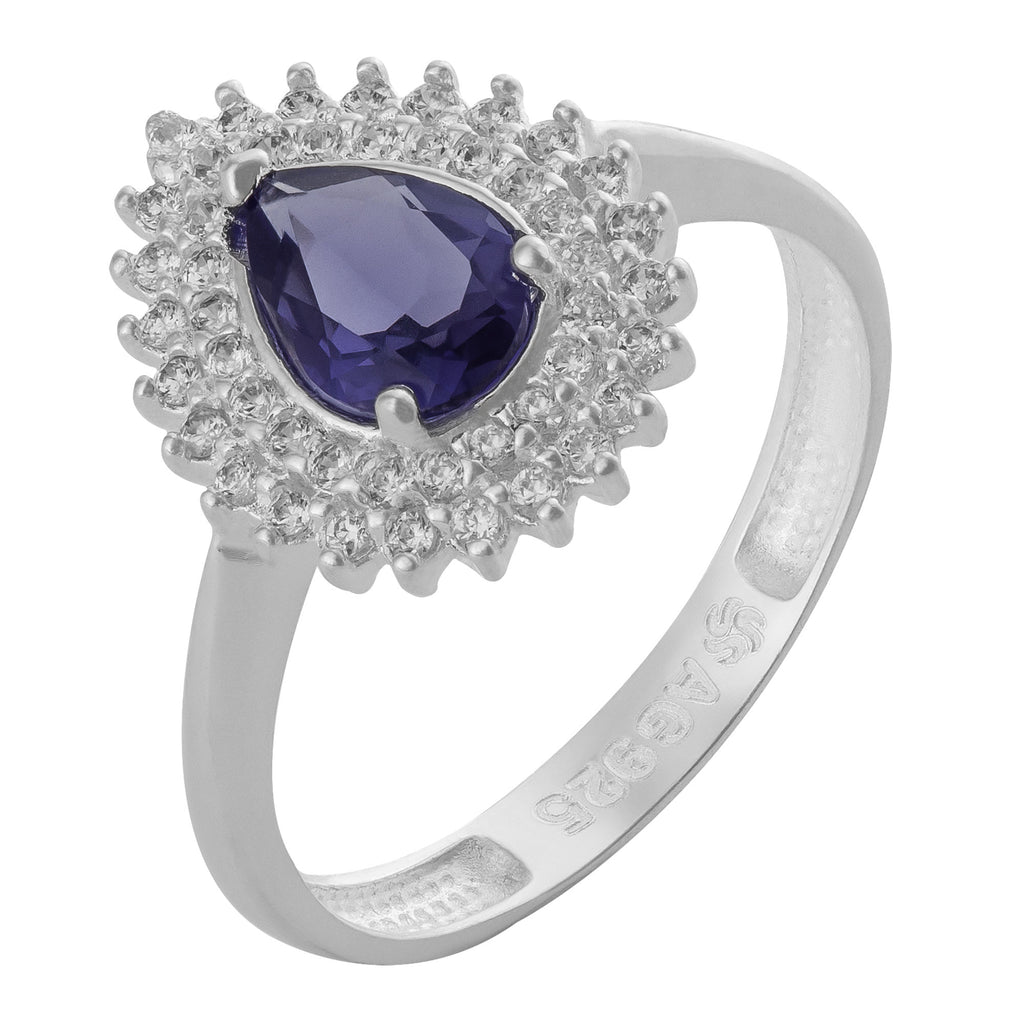 Anel de Prata Coleção Queens Cristal Tanzanita 5x7mm e Zircônias Brancas