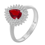 Anel de Prata Coleção Queens Gota Cristal Rubi 5x7mm e Zircônias Brancas