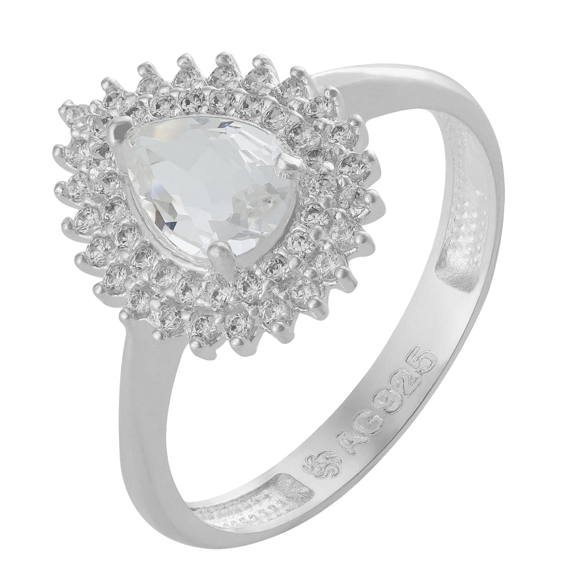 Anel de Prata Coleção Queens Gota Cristal 5x7mm e Zircônias Brancas