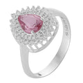 Anel de Prata Coleção Queens Gota Cristal Safira Rosa 5x7mm e Zircônias Brancas