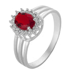 Anel de Prata Coleção Queens Oval Cristal Rubi 5x7mm e Zircônias Brancas