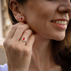 Anel de Prata Coleção Queens Oval Cristal Rubi 5x7mm e Zircônias Brancas - foto 2