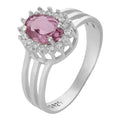 Anel de Prata Coleção Queens Oval Cristal Safira Rosa 5x7mm e Zircônias Brancas