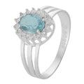 Anel de Prata Coleção Queens Oval Cristal Topázio Sky 5x7mm e Zircônias Brancas