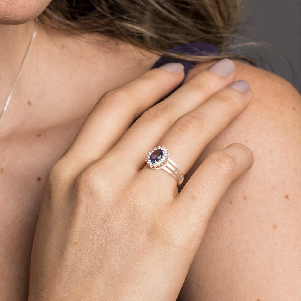 Anel de Prata Coleção Queens Oval Cristal Tanzanita 5x7mm e Zircônias Brancas - foto 4