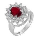 Anel de Prata Coleção Queens Oval Cristal Rubi 6x8mm e Zircônias Brancas