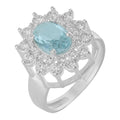 Anel de Prata Coleção Queens Oval Cristal Topázio Sky 6x8mm e Zircônias Brancas