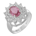 Anel de Prata Coleção Queens Oval Cristal Safira Rosa 6x8mm e Zircônias Brancas