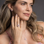 Anel de Prata Coleção Queens Oval Cristal Safira Rosa 6x8mm e Zircônias Brancas - foto 5