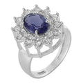 Anel de Prata Coleção Queens Oval Cristal Tanzanita 6x8mm e Zircônias Brancas