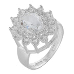 Anel de Prata Coleção Queens Oval Cristal 6x8mm e Zircônias Brancas