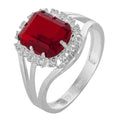 Anel de Prata Coleção Queens Cristal Safira Rubi 8x10mm e Zircônias Brancas