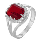 Anel de Prata Coleção Queens Cristal Safira Rubi 8x10mm e Zircônias Brancas