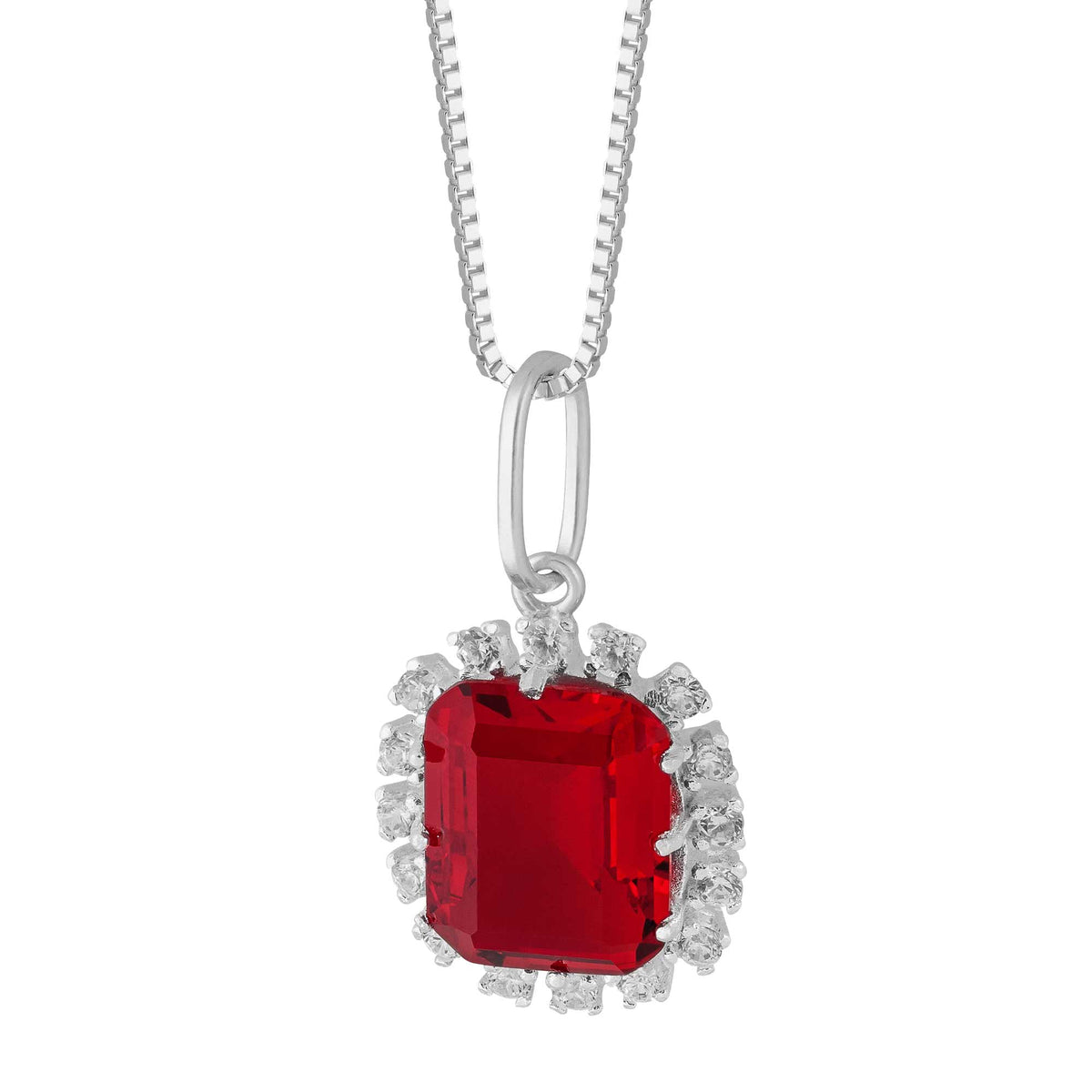 Colar de Prata Coleção Queens Cristal Safira Rubi 8x10mm e Zircônias Brancas 45cm - foto 4