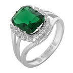 Anel de Prata Coleção Queens Cristal Esmeralda 8x10mm e Zircônias Brancas