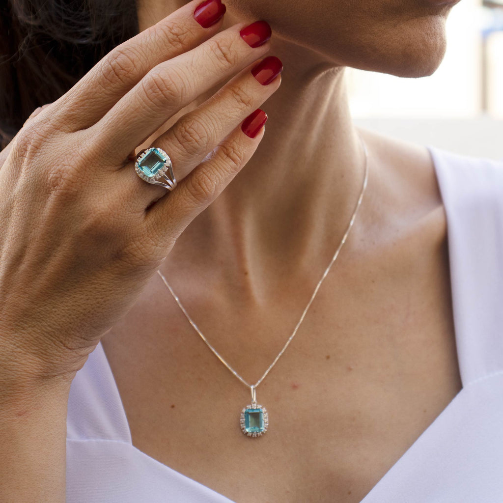 Anel de Prata Coleção Queens Cristal Topázio Sky 8x10mm e Zircônias Brancas - foto 2