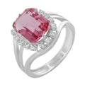 Anel de Prata Coleção Queens Cristal Safira Rosa 8x10mm e Zircônias Brancas