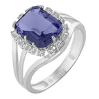Anel de Prata Coleção Queens Cristal Tanzanita 8x10mm e Zircônias Brancas