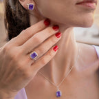 Anel de Prata Coleção Queens Cristal Tanzanita 8x10mm e Zircônias Brancas - foto 2