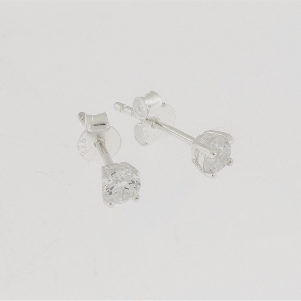 Brinco de Prata Ponto de Luz Redondo Zircônia 4mm