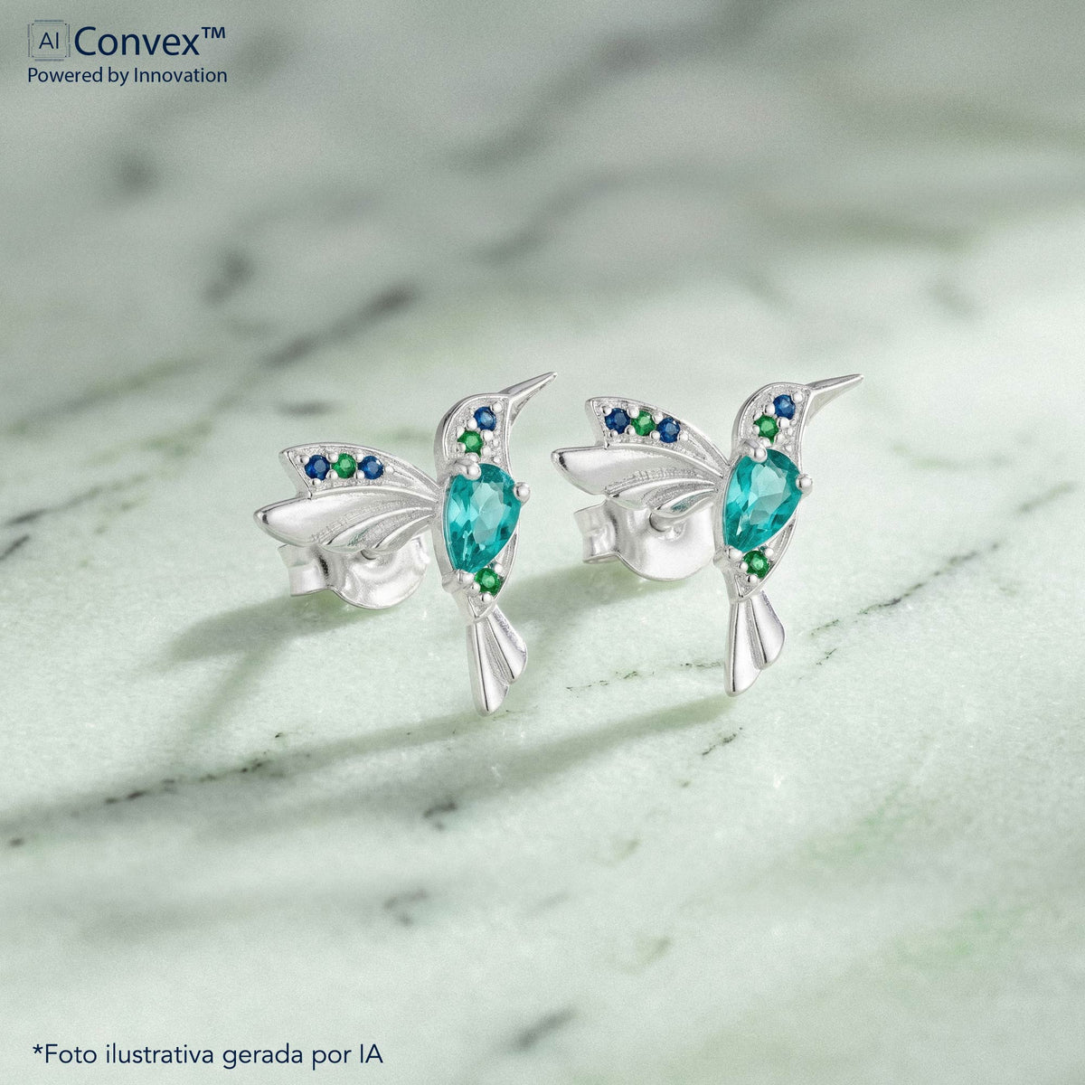 Brinco de Prata Beija Flor Coleção Florescer Zircônia Verde Água 14x10mm - foto 4