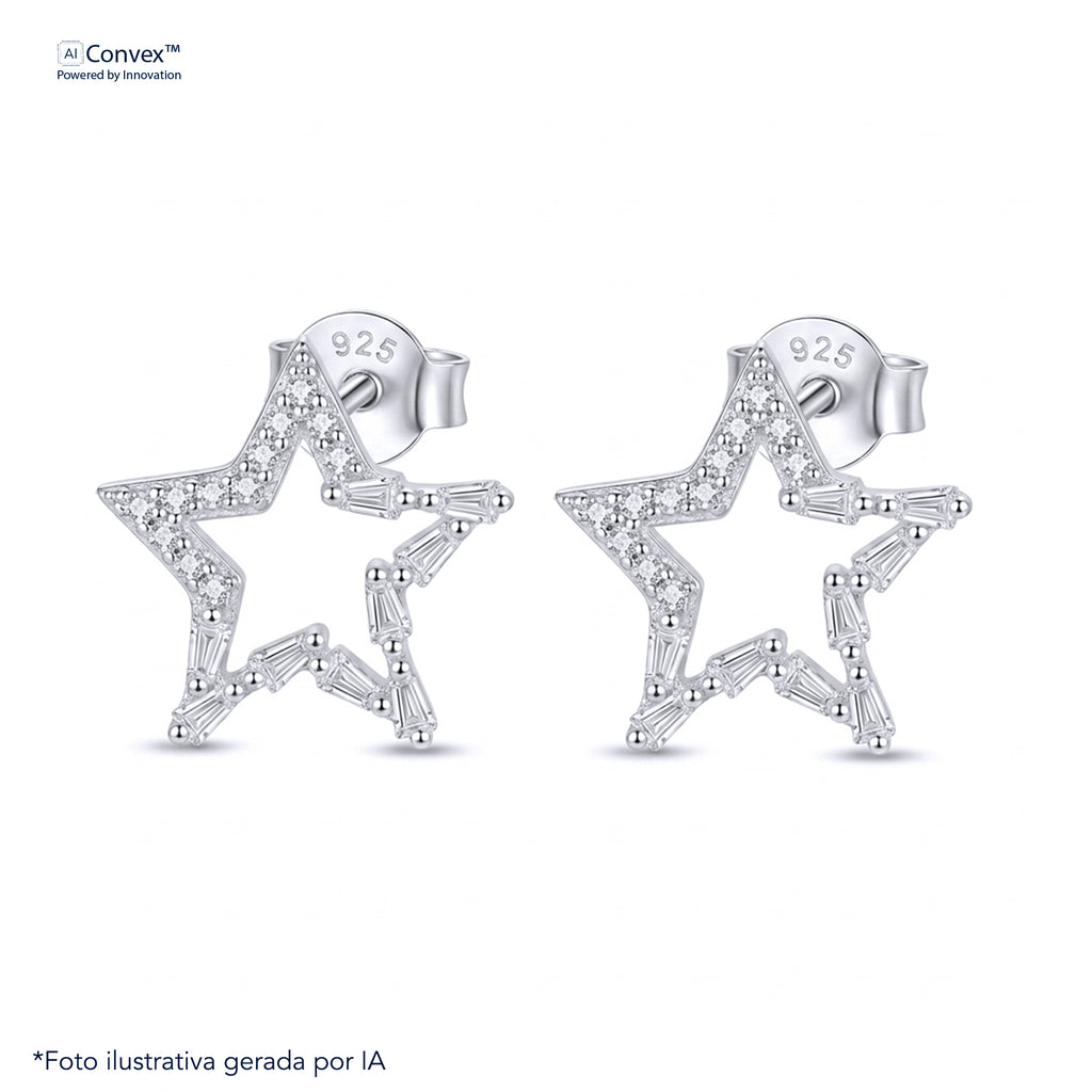 Brinco de Prata Star Coleção Princess Zircônias Brancas