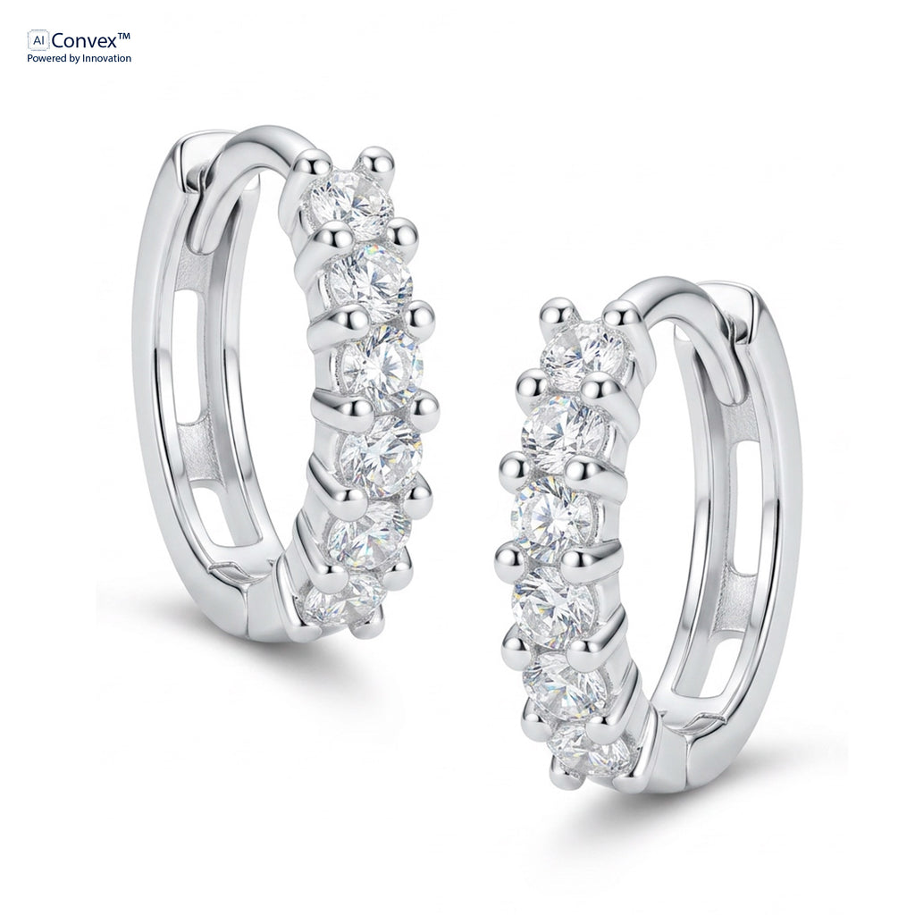 Brinco de Prata Argola Coleção Fancy Zircônia Branca 10x10