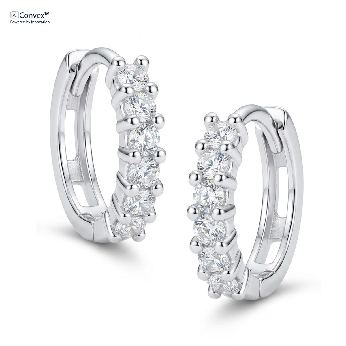 Brinco de Prata Argola Coleção Fancy Zircônia Branca 10x10