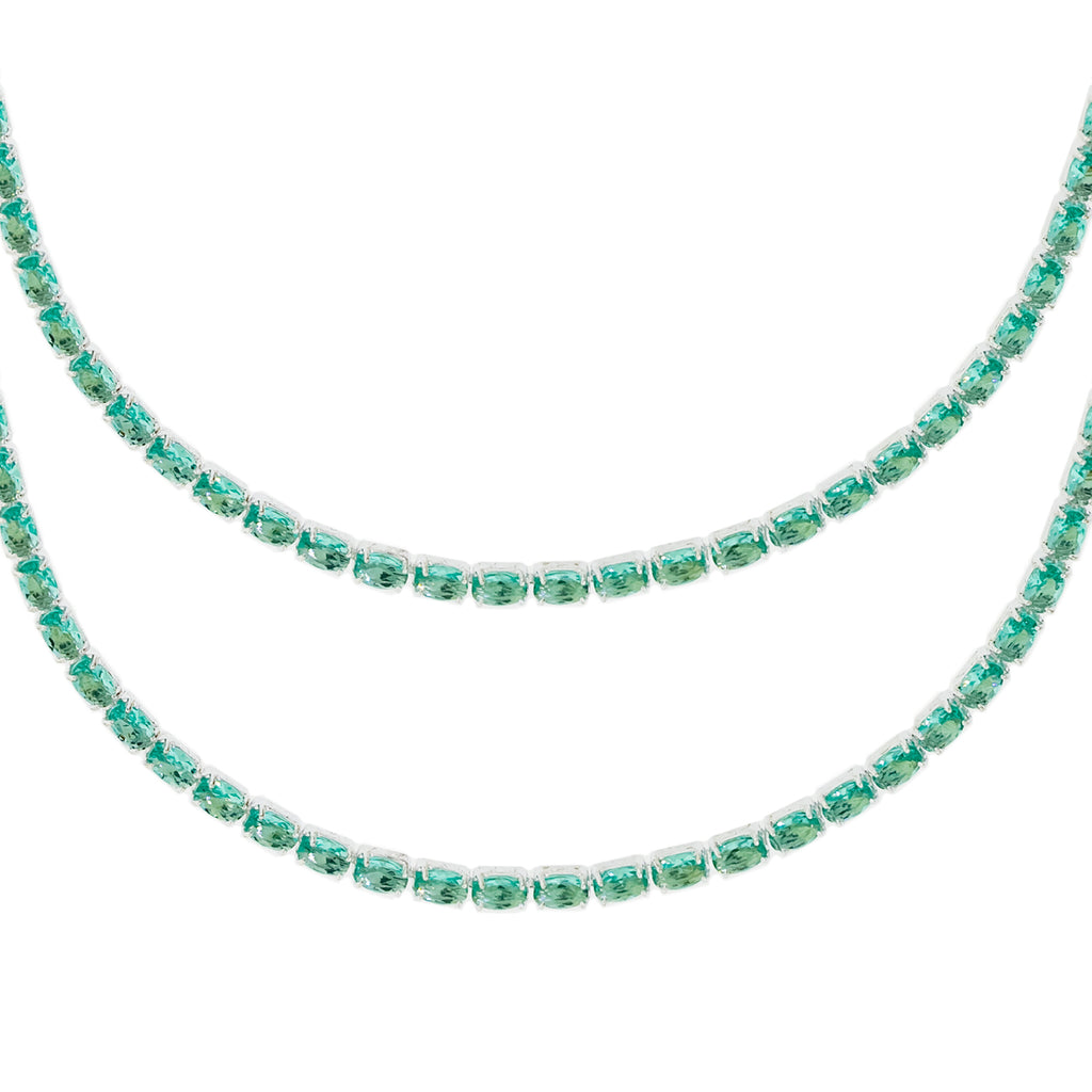 Colar de Prata Riviera Zircônias Verde Turquesa 38cm - foto 3