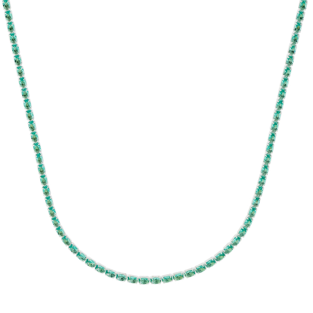 Colar de Prata Riviera Zircônias Verde Turquesa 38cm