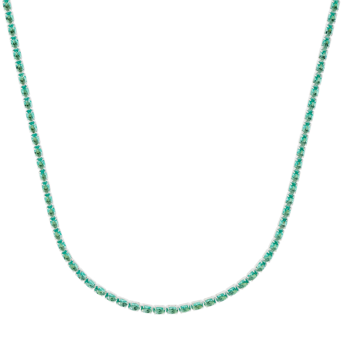 Colar de Prata Riviera Zircônias Verde Turquesa 38cm