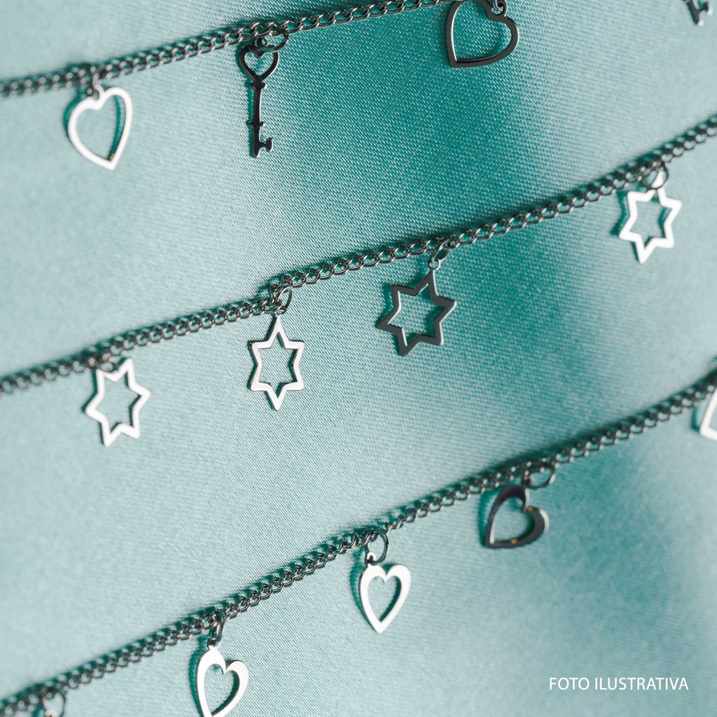 Pulseira de Aço Glam Groumet Coração Vazado 9x8mm 21cm - foto 5