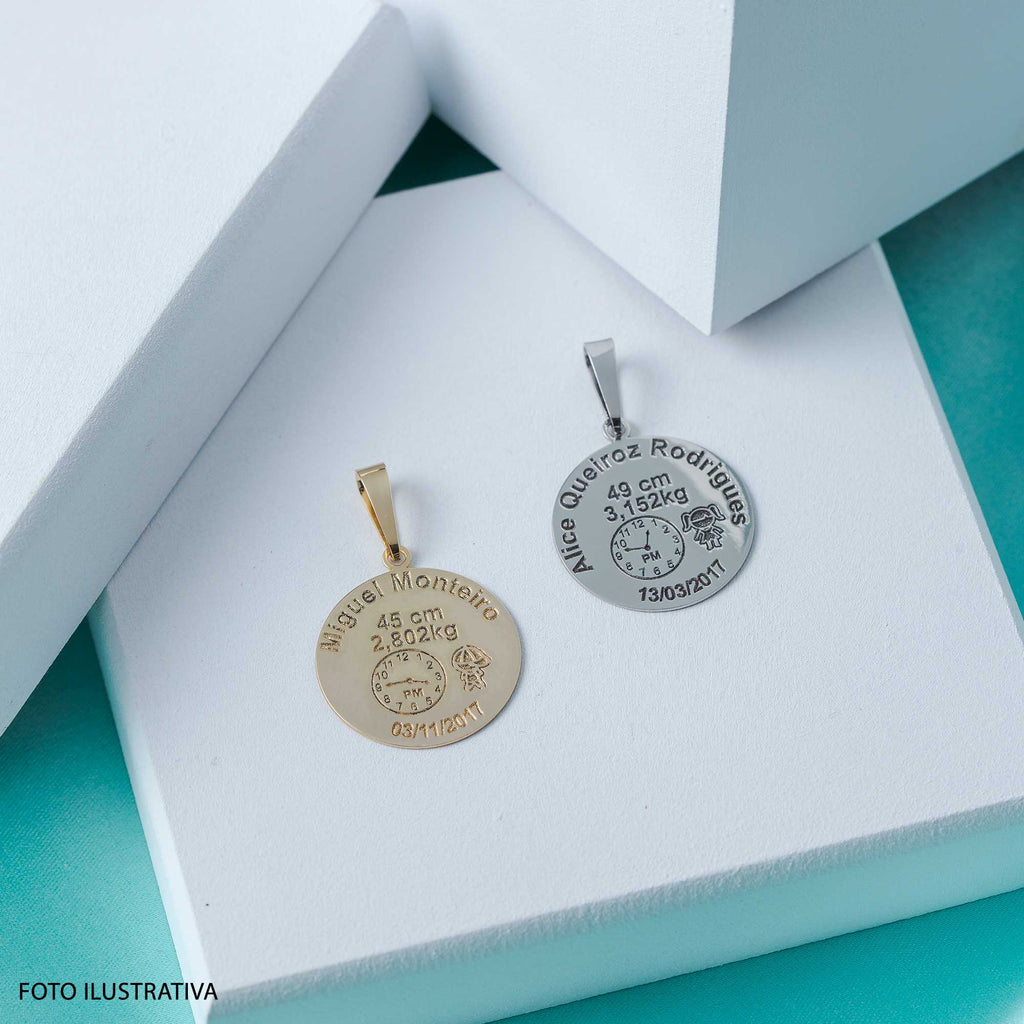 Pingente de Aço Mandala do Nascimento com Menino 27mm Gold IPG - foto 2