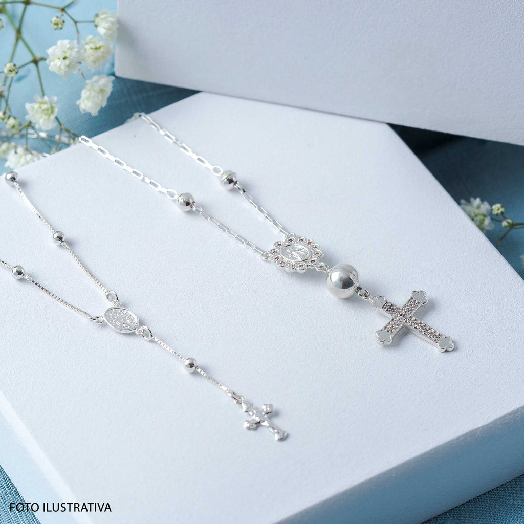 Colar de Prata Terço Nossa Senhora das Graças 45cm - foto 2