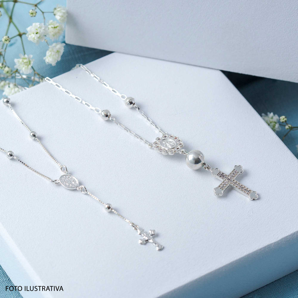 Colar de Prata Terço Nossa Senhora das Graças 45cm - foto 2