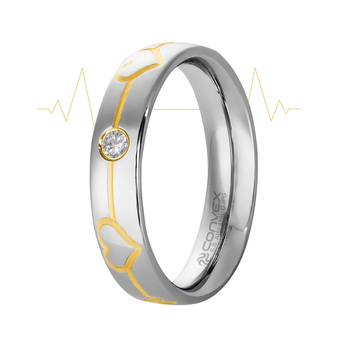 Aliança de Aço Love Beat Shine com Filete Gold IPG 5mm