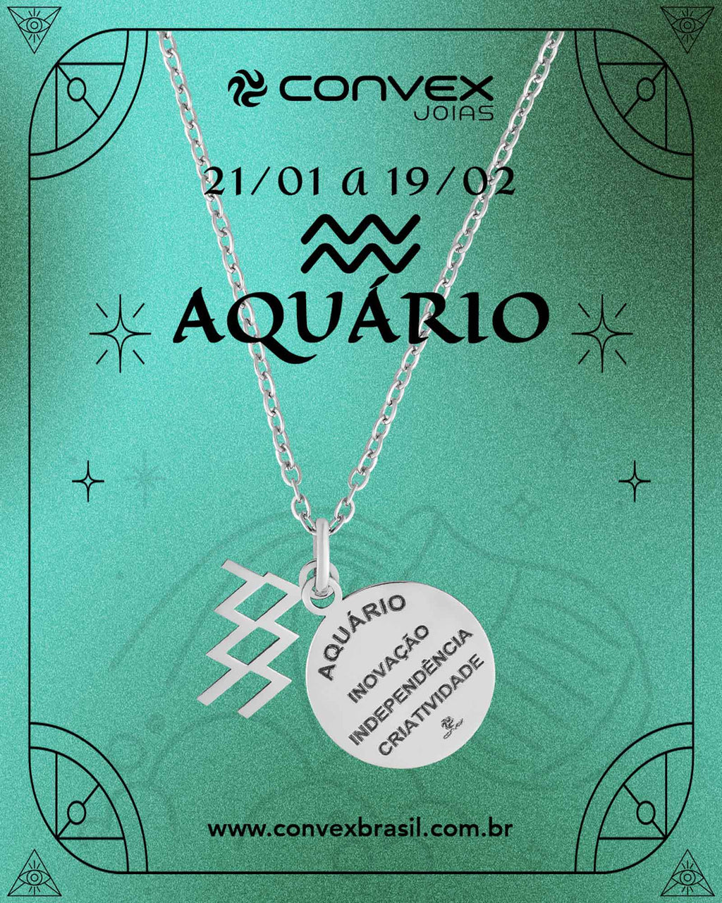 Colar de Aço Signo Aquário 18mm 50cm