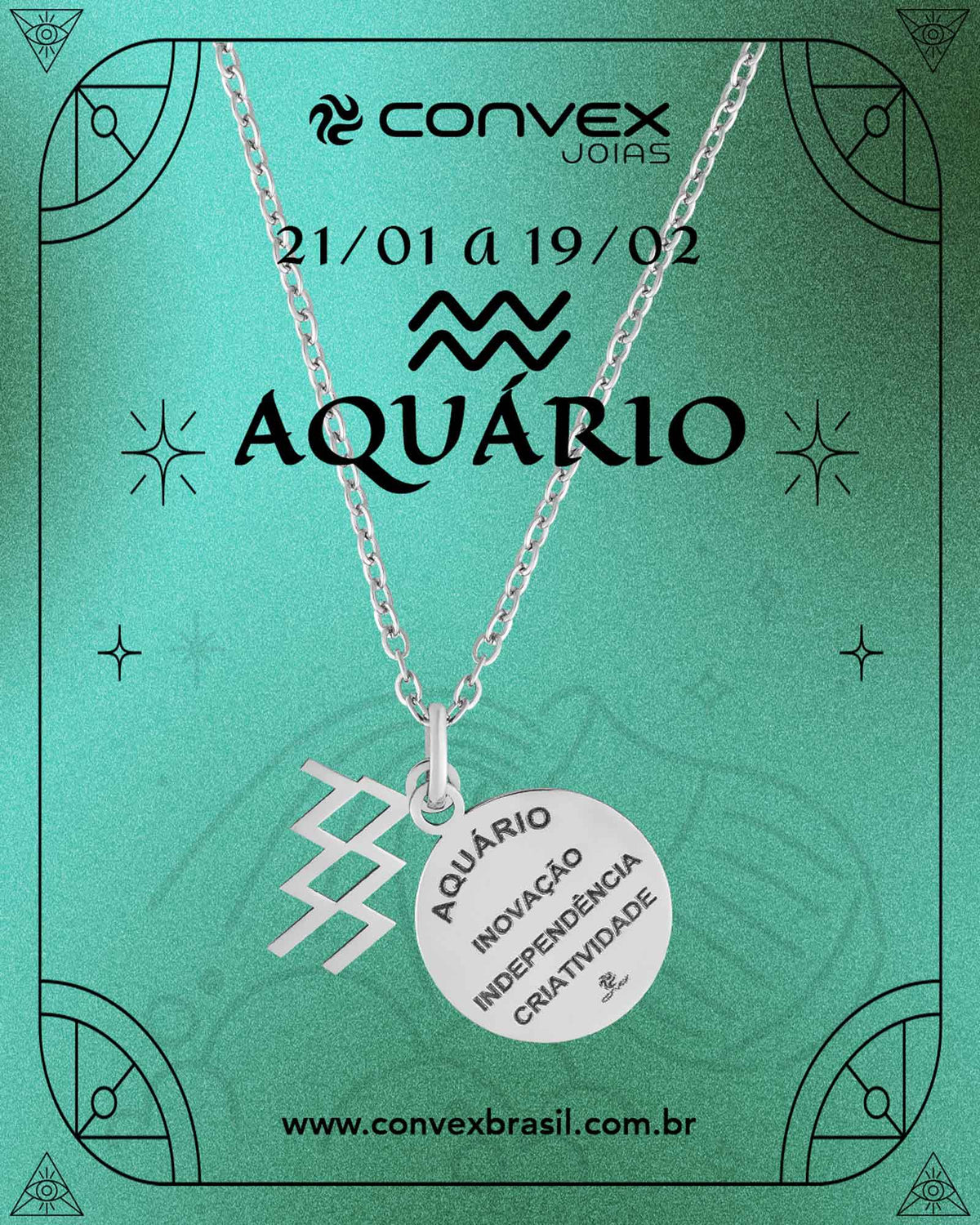 Colar de Aço Signo Aquário 18mm 50cm