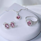 Anel de Prata Coleção Queens Oval Cristal Safira Rosa 5x7mm e Zircônias Brancas - foto 3