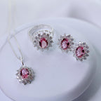 Anel de Prata Coleção Queens Oval Cristal Safira Rosa 6x8mm e Zircônias Brancas - foto 4