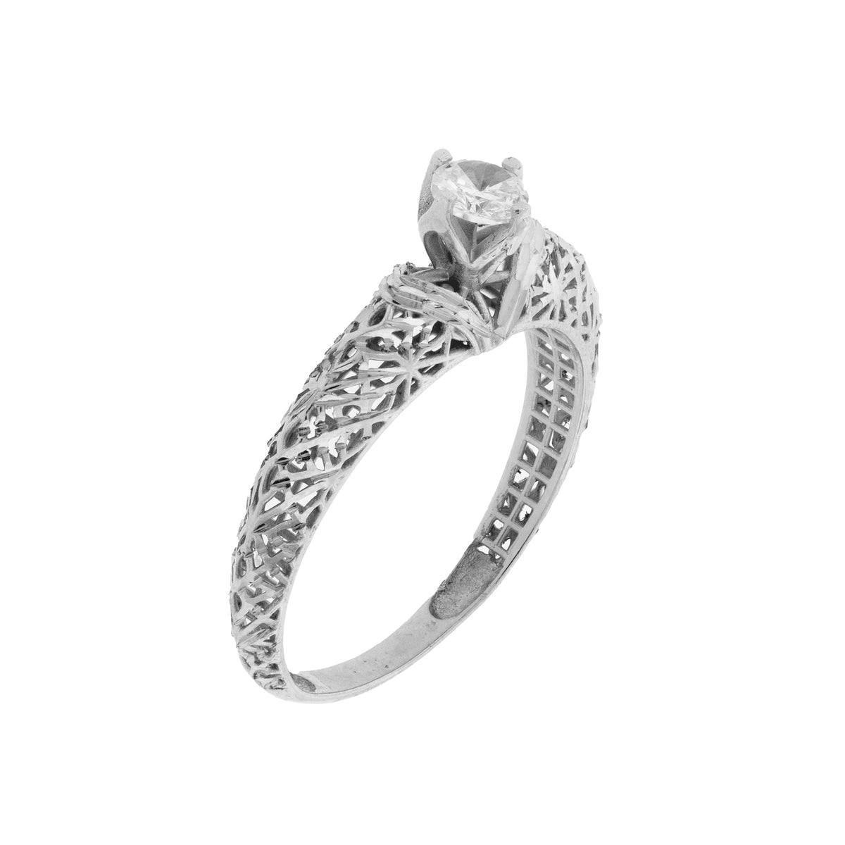 Anel de Prata Solitário Filigrana com Zircônia Branca 4mm