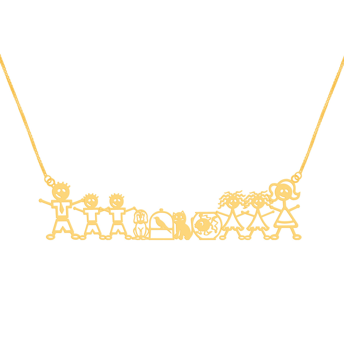 Colar de Prata Revestida com Ouro 18k Família Feliz (1 a 5 Membros) 45cm