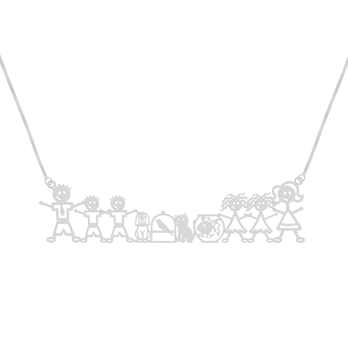 Colar de Prata Família Feliz (1 a 5 Membros) 45cm